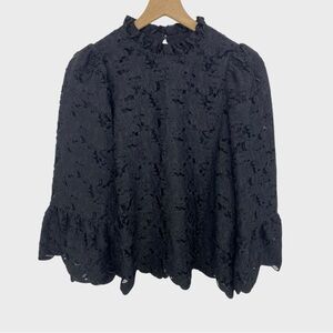 & Other Stories Black Appliqué Floral Lace Bell Sleeve Blouse Size 4